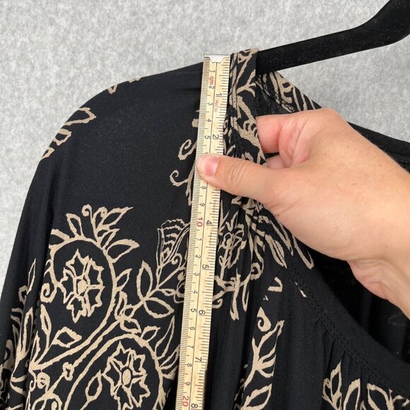 Lucky Brand Boho Tunic Top Blouse Size 3X Black Tan Paisley Print Stretch EUC - Picture 8 of 11